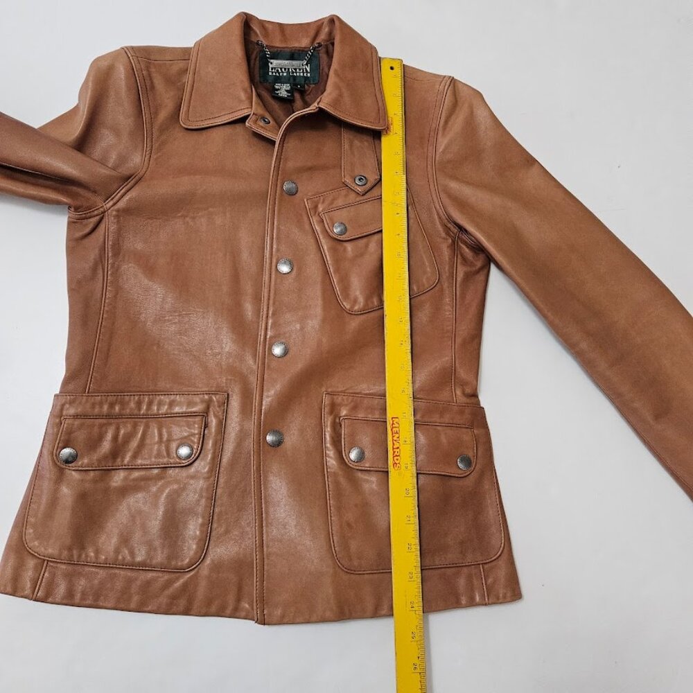 Vintage Lauren Ralph Lauren Leather Jacket Brown Tan S - Picture 14 of 14